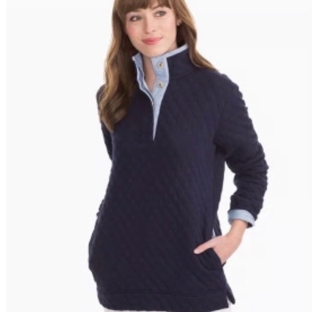 Southern Tide Navy Quilted Pullover
